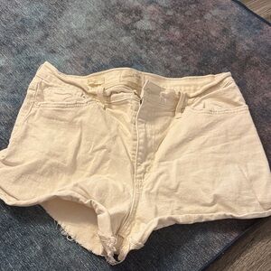 Women's Cream High-Waist Denim Shorts